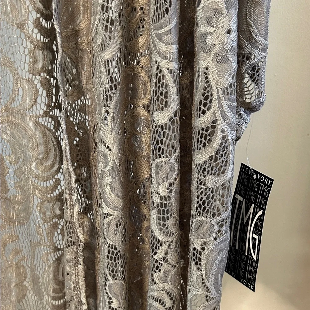 Elegant Lace Open-Front Cardigan - Tan - Picture 5 of 8